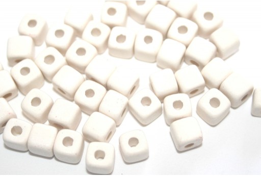 Cube Ceramic Beads - White 6,5mm - 20pcs