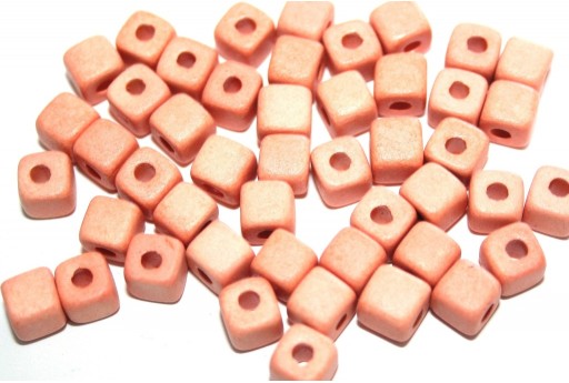 Perline in Ceramica Cubo - Rosa Carne 6,5mm - 20pz