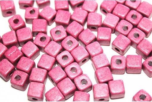 Perline in Ceramica Cubo - Fuchsia 6,5mm - 20pz