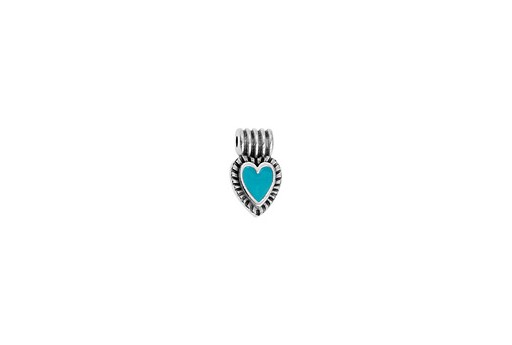 Motif Mini Heart Pendant - Silver Turquoise 7,5x13mm - 2pcs