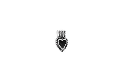 Motif Mini Heart Pendant - Silver Black 7,5x13mm - 2pcs