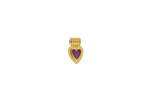 Motif Mini Heart Pendant - Gold Purple 7,5x13mm - 2pcs