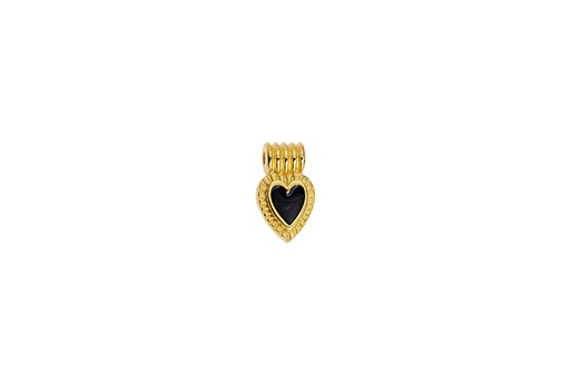 Motif Mini Heart Pendant - Gold Black 7,5x13mm - 2pcs