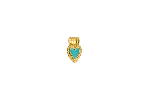 Motif Mini Heart Pendant - Gold Turquoise 7,5x13mm - 2pcs