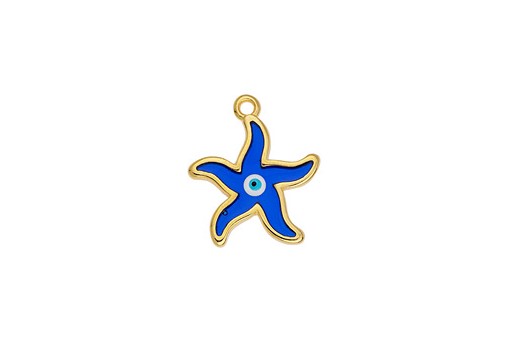 Motif Starfish Vitraux Pendant - Gold Blue 18,4x21,8mm - 1pc