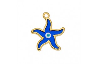 Motif Starfish Vitraux Pendant - Gold Blue 18,4x21,8mm - 1pc