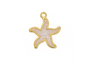 Starfish Vitraux Pendant with Glitter - Gold White 18,4x21,8mm - 1pc
