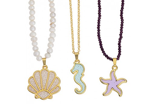 Motif Starfish Vitraux Pendant - Gold Blue 18,4x21,8mm - 1pc 2
