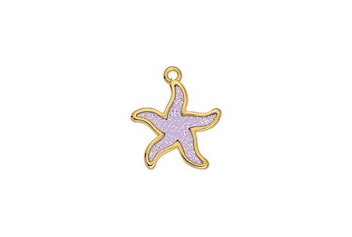 Starfish vitraux pendant with glitter gold purple 18,4x21,8mm