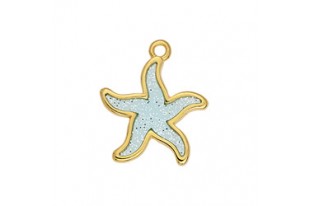 Starfish Vitraux Pendant with Glitter - Gold Aquamarine 18,4x21,8mm - 1pc