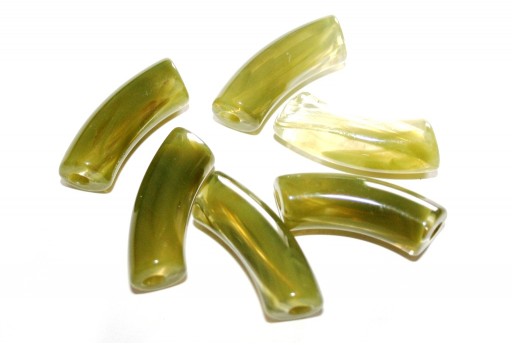 Acrylic Beads Curved Tube Marble - Green 34x13mm - 8pcs