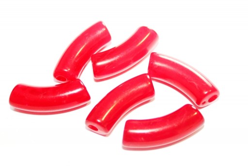 Acrylic Beads Curved Tube Marble - Red 34x13mm - 8pcs