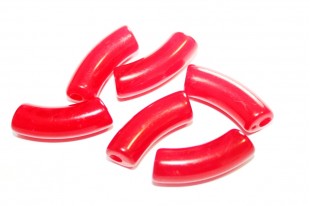 Acrylic Beads Curved Tube Marble - Red 34x13mm - 8pcs