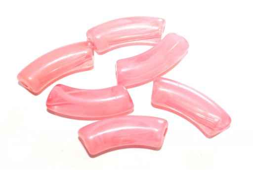 Acrylic Beads Curved Tube Marble - Pink 34x13mm - 8pcs