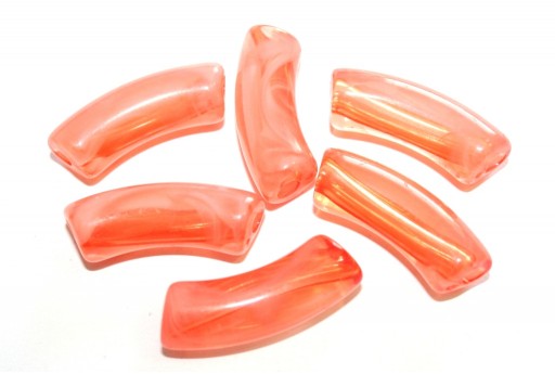 Acrylic Beads Curved Tube Marble - Light Orange 34x13mm - 8pcs