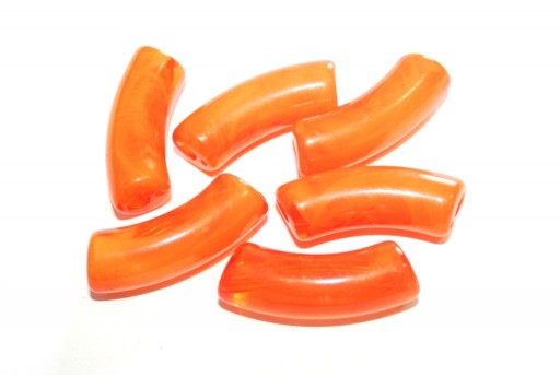 Acrylic Beads Curved Tube Marble - Orange 34x13mm - 8pcs