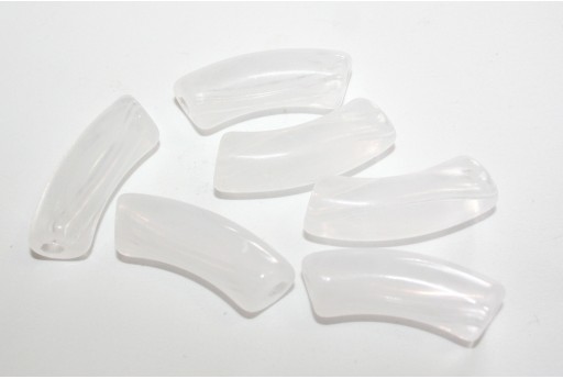 Acrylic Beads Curved Tube Marble - White 34x13mm - 8pcs