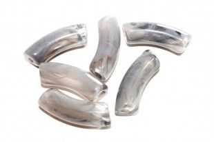 Acrylic Beads Curved Tube Marble - Light Grey 34x13mm - 8pcs