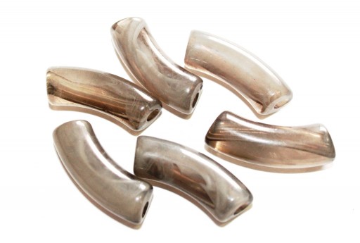 Acrylic Beads Curved Tube Marble - Taupe Grey 34x13mm - 8pcs