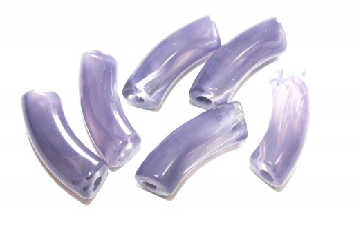 Acrylic Beads Curved Tube Marble - Purple 34x13mm - 8pcs