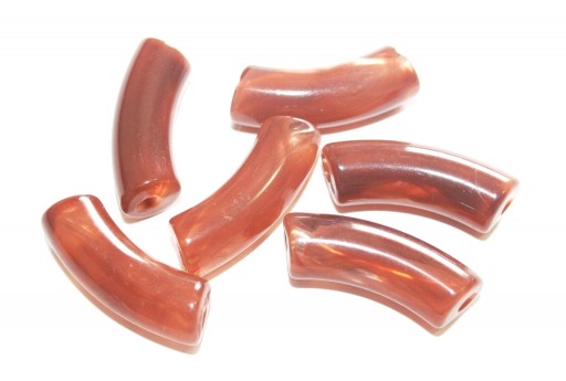 Acrylic Beads Curved Tube Marble - Brown 34x13mm - 8pcs
