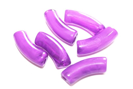 Acrylic Beads Curved Tube Marble - Violet 34x13mm - 8pcs