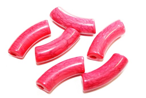 Acrylic Beads Curved Tube Cracked - Red 34x13mm - 8pcs