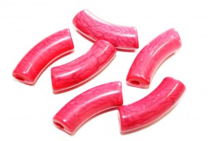 Acrylic Beads Curved Tube Cracked - Red 34x13mm - 8pcs