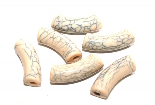 Perline in Acrilico Tubo Curvo Cracked - Beige 34x13mm - 8pz