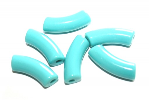 Acrylic Beads Curved Tube - Turquoise 34x13mm - 8pcs