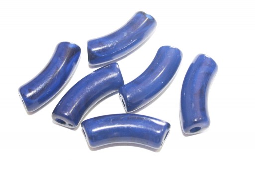 Acrylic Beads Curved Tube - Blue 34x13mm - 8pcs