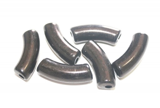 Acrylic Beads Curved Tube - Black 34x13mm - 8pcs
