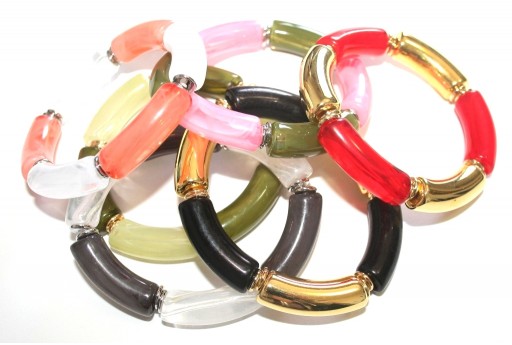 Acrylic Beads Curved Tube - Brown 34x13mm - 8pcs 2