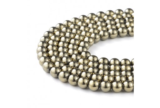 Hematite Light Gold Plated Round Beads 6mm - 64pcs