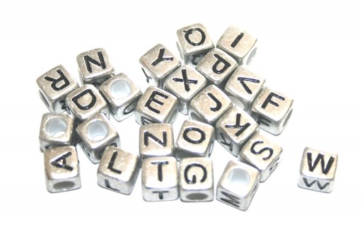 Acrylic Beads Cube Alphabet Silver 6mm - 26pcs
