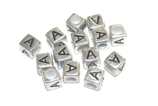 Acrylic Beads Cube Letter A Silver 6mm - 20pcs