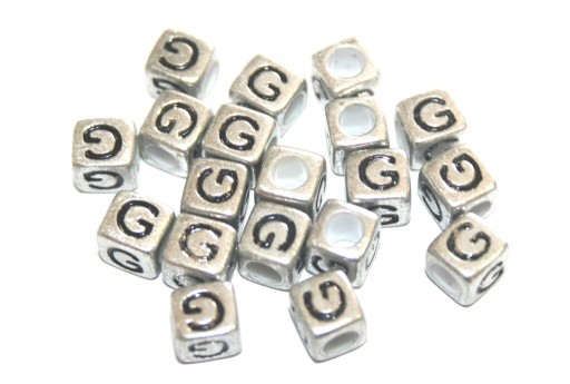 Acrylic Beads Cube Letter G Silver 6mm - 20pcs