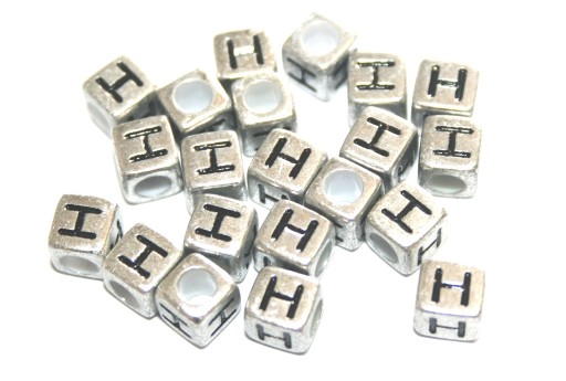 Acrylic Beads Cube Letter H Silver 6mm - 20pcs