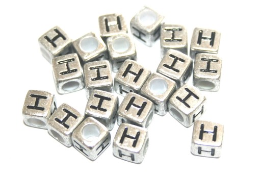 Perline Acrilico Cubo Lettera H - Argento 6mm - 20pz