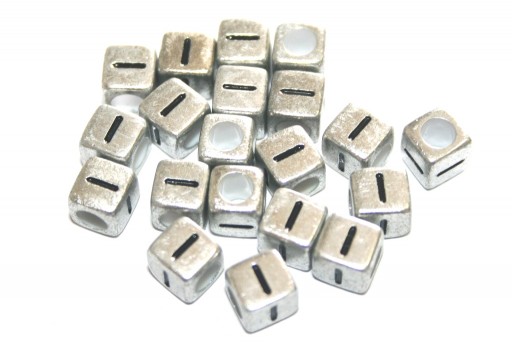 Perline Acrilico Cubo Lettera I - Argento 6mm - 20pz