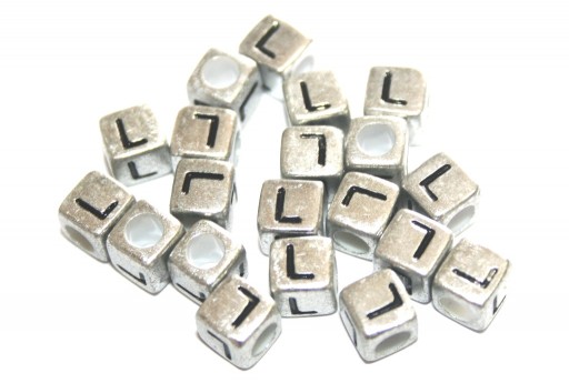 Perline Acrilico Cubo Lettera L - Argento 6mm - 20pz