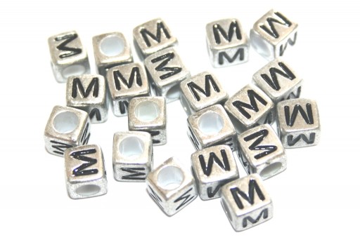 Acrylic Beads Cube Letter M Silver 6mm - 20pcs