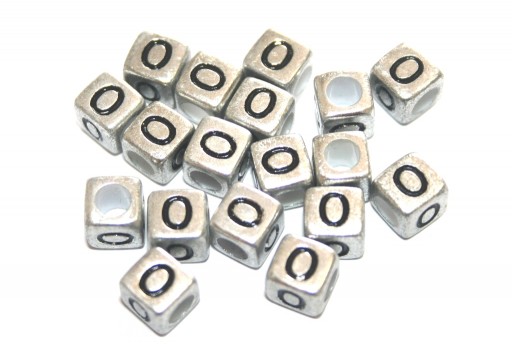 Acrylic Beads Cube Letter O Silver 6mm - 20pcs