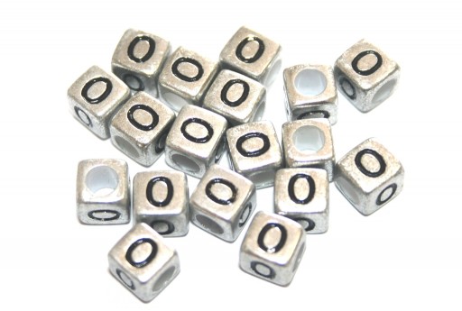 Perline Acrilico Cubo Lettera O - Argento 6mm - 20pz