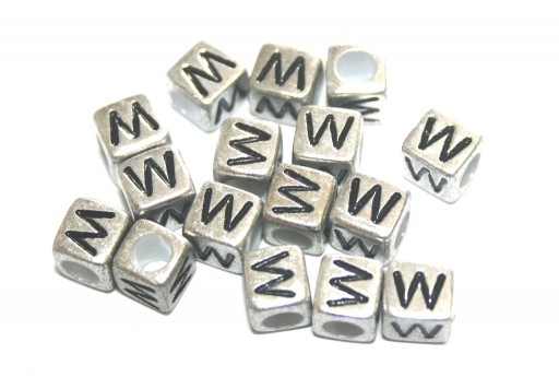 Acrylic Beads Cube Letter W Silver 6mm - 20pcs