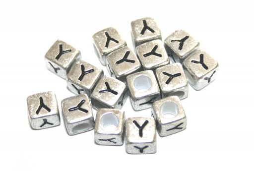 Acrylic Beads Cube Letter Y Silver 6mm - 20pcs