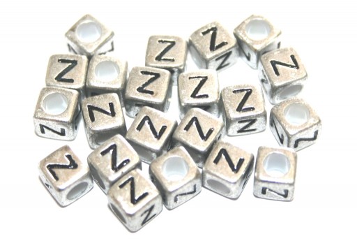 Acrylic Beads Cube Letter Z Silver 6mm - 20pcs