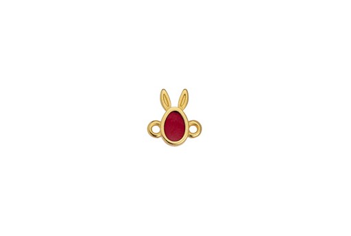 Glass Rabbit Link - Gold Red 11x12mm - 2pcs