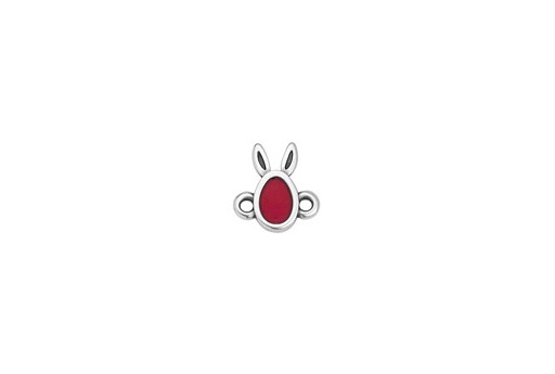 Glass Rabbit Link - Silver Red 11x12mm - 2pcs