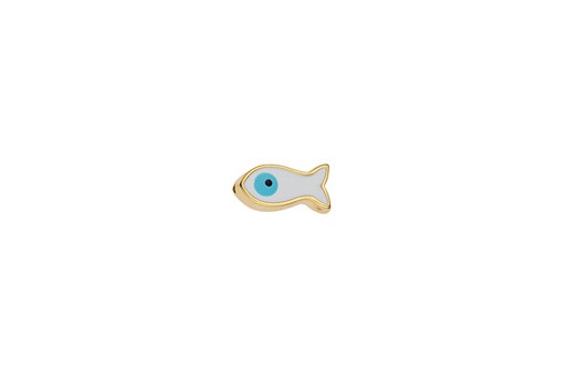 Through Hole Bead - Little Fish - Gold White 6,4x12,4mm - 1pc
